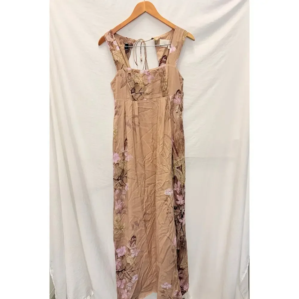 Anthropologie Aurelie Maxi Dress Brown Lightweight Butterfly US‎ 2 Boho Fall